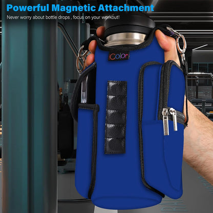 Gym Magnetic Bag Water Bottle Carrier Holder with Strap & Phone Pockets Gym Accessories Organizer Sleeve for Men Women,5 Built-In Magnets Magnetic Gym Bag Bottle Pouch Sling Bag for Gym