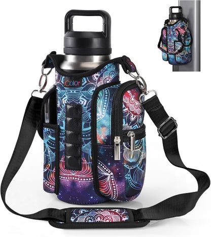 Gym Magnetic Bag Water Bottle Carrier Holder with Strap & Phone Pockets Gym Accessories Organizer Sleeve for Men Women,5 Built-In Magnets Magnetic Gym Bag Bottle Pouch Sling Bag for Gym