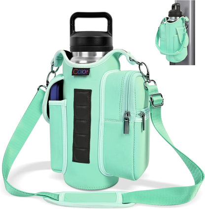 Gym Magnetic Bag Water Bottle Carrier Holder with Strap & Phone Pockets Gym Accessories Organizer Sleeve for Men Women,5 Built-In Magnets Magnetic Gym Bag Bottle Pouch Sling Bag for Gym