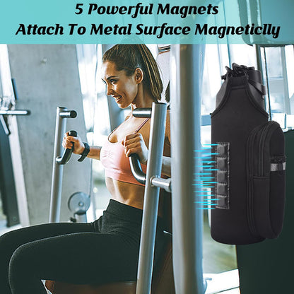 Magnetic Water Bottle Carrier Bag with Phone Pocket for 24oz 32oz 40oz Cup, Magnetic Neoprene Cup Holder Pouch for Gym Hiking