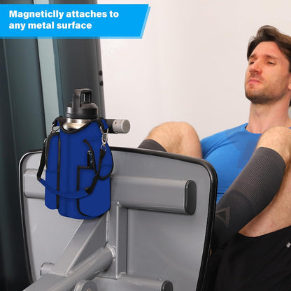 Gym Magnetic Bag Water Bottle Carrier Holder with Strap & Phone Pockets Gym Accessories Organizer Sleeve for Men Women,5 Built-In Magnets Magnetic Gym Bag Bottle Pouch Sling Bag for Gym