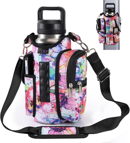 Gym Magnetic Bag Water Bottle Carrier Holder with Strap & Phone Pockets Gym Accessories Organizer Sleeve for Men Women,5 Built-In Magnets Magnetic Gym Bag Bottle Pouch Sling Bag for Gym