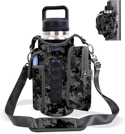 Gym Magnetic Bag Water Bottle Carrier Holder with Strap & Phone Pockets Gym Accessories Organizer Sleeve for Men Women,5 Built-In Magnets Magnetic Gym Bag Bottle Pouch Sling Bag for Gym