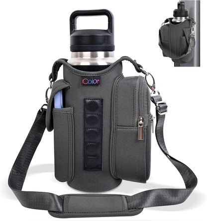 Gym Magnetic Bag Water Bottle Carrier Holder with Strap & Phone Pockets Gym Accessories Organizer Sleeve for Men Women,5 Built-In Magnets Magnetic Gym Bag Bottle Pouch Sling Bag for Gym