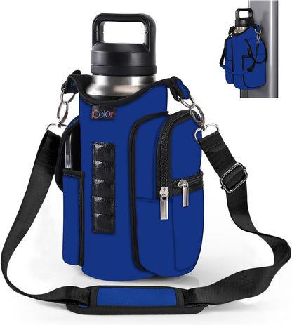 Gym Magnetic Bag Water Bottle Carrier Holder with Strap & Phone Pockets Gym Accessories Organizer Sleeve for Men Women,5 Built-In Magnets Magnetic Gym Bag Bottle Pouch Sling Bag for Gym