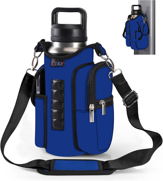Gym Magnetic Bag Water Bottle Carrier Holder with Strap & Phone Pockets Gym Accessories Organizer Sleeve for Men Women,5 Built-In Magnets Magnetic Gym Bag Bottle Pouch Sling Bag for Gym