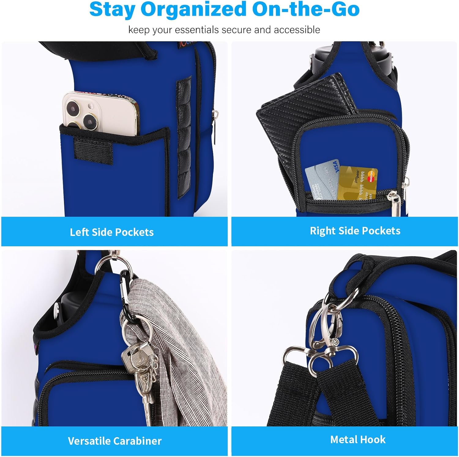 Gym Magnetic Bag Water Bottle Carrier Holder with Strap & Phone Pockets Gym Accessories Organizer Sleeve for Men Women,5 Built-In Magnets Magnetic Gym Bag Bottle Pouch Sling Bag for Gym